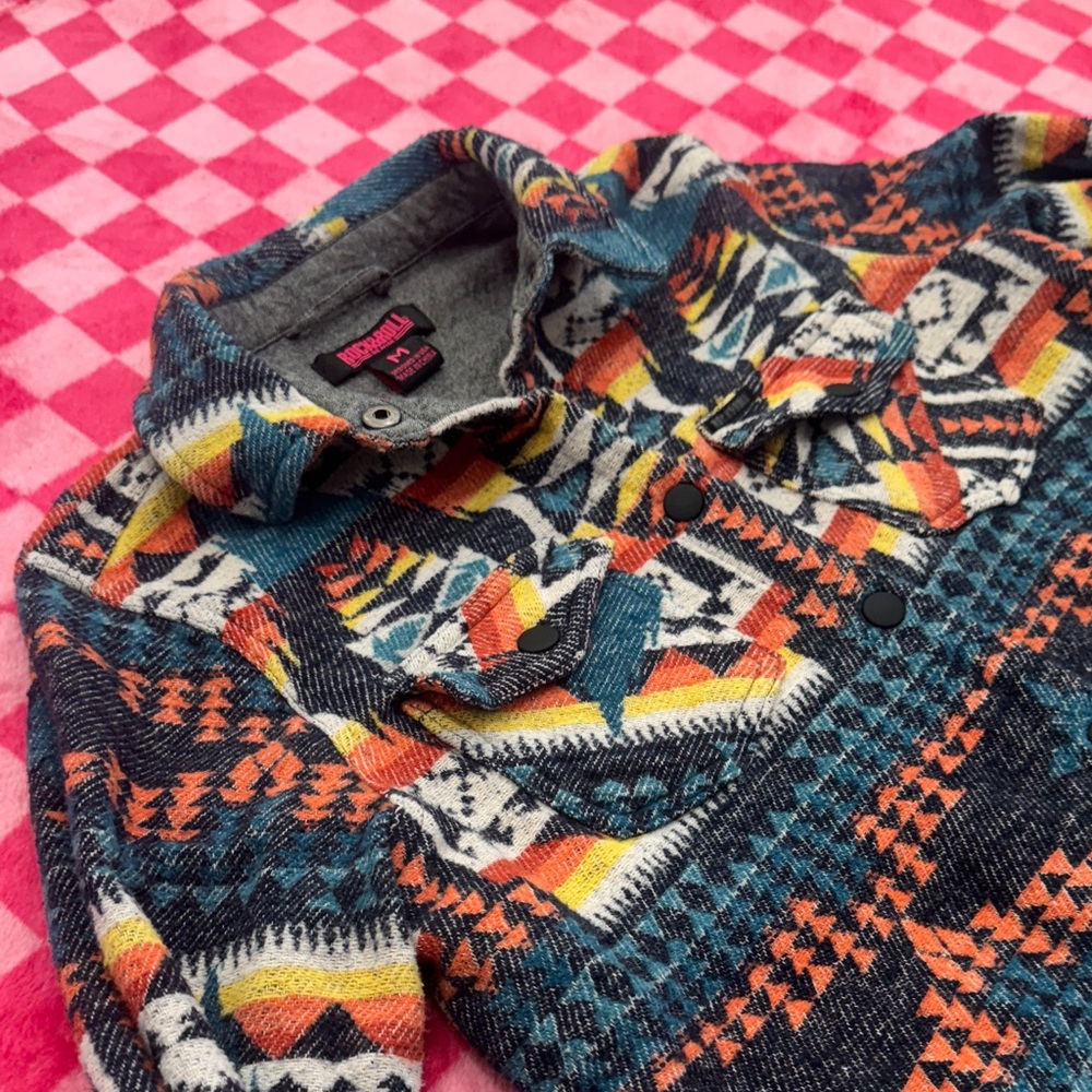 Rock & Roll Denim Colorful Pattern Button Down Shirt - Picture 3 of 7